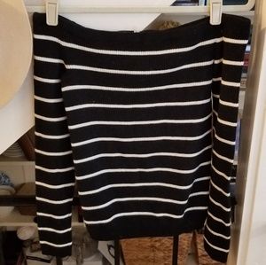 American Eagle Striped Off Shoulder Knit Sweater